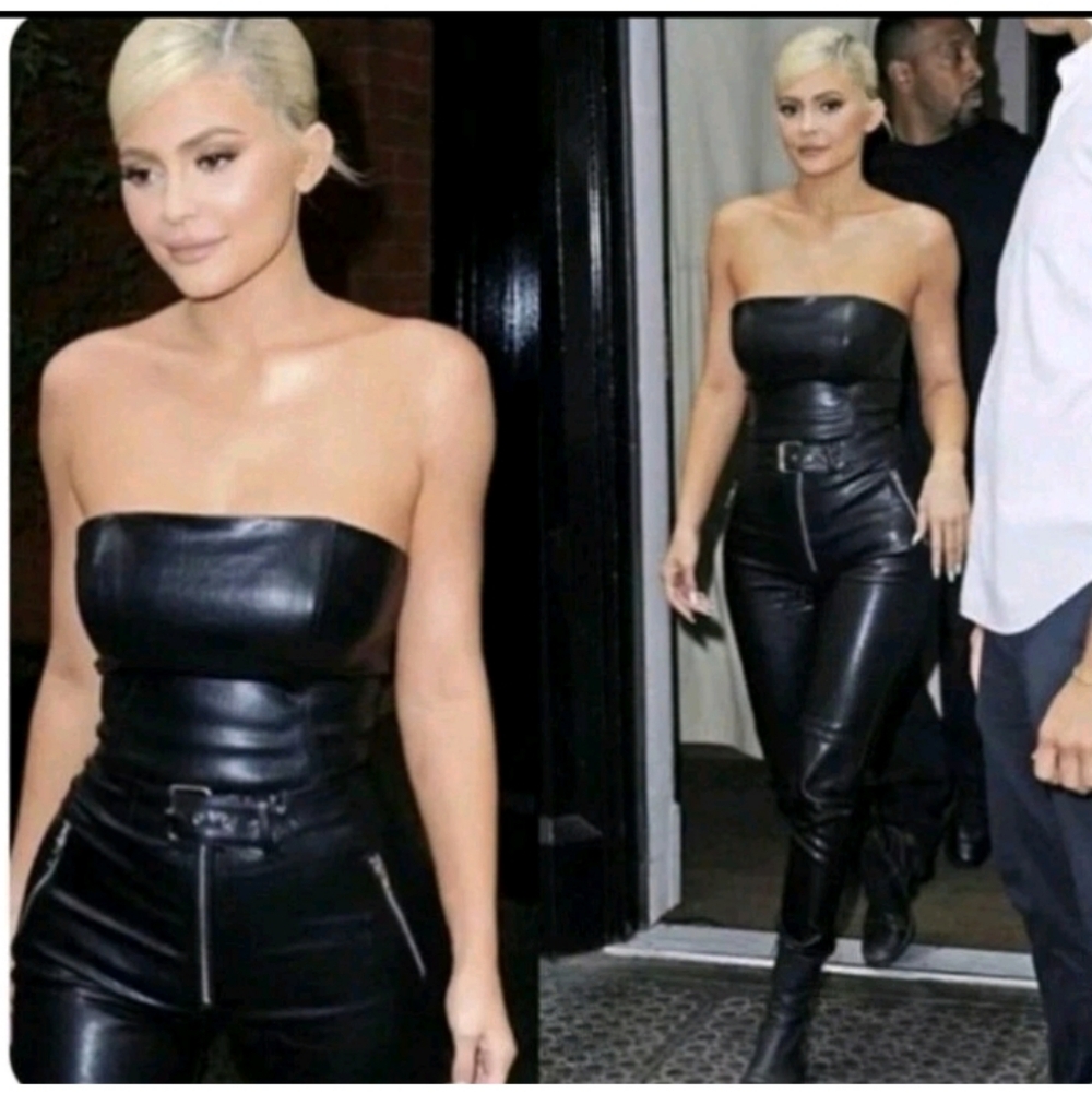 Danielle Guizio Black Leather Pants with Silver Zipper Details